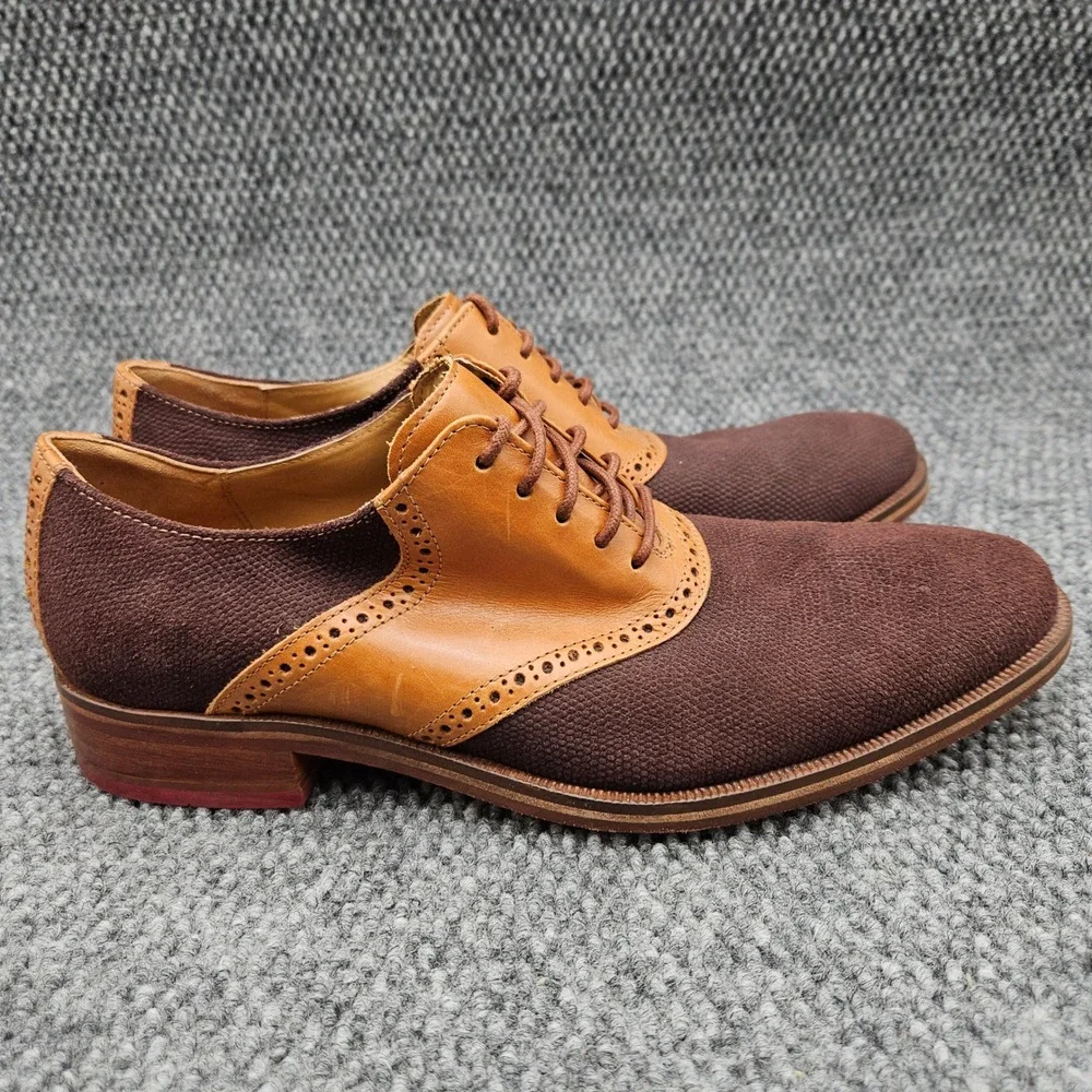 Cole Haan (Men's 10 M) Brown Tan Leather Suede Saddle Oxford Dress Shoes Brogue